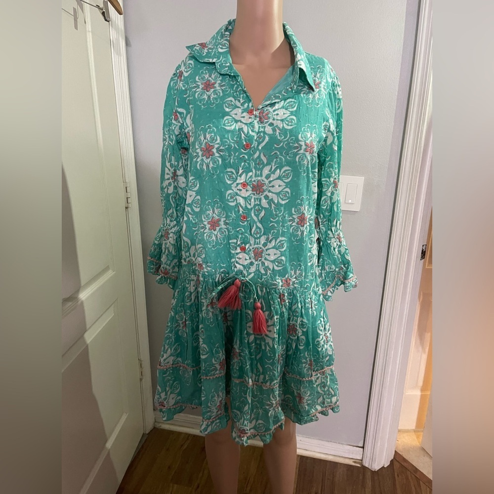Siegels Teal Floral Long Sleeve Dress